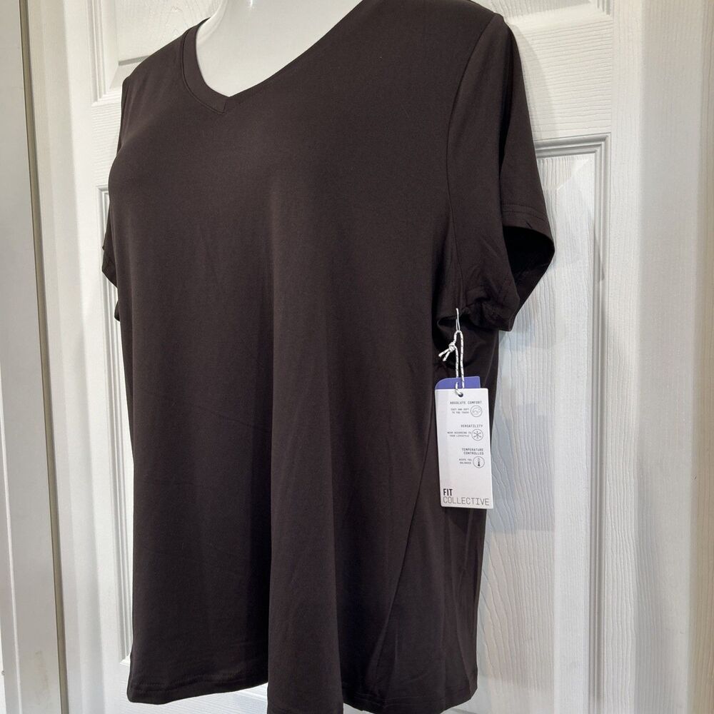 Fit Collective Soft V Neck Plus Size 1X Brown Shirt Top Casual Fitness Stretch - Picture 2 of 9